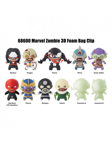Marvel 3D PVC Bag Clips  Series 1 Zombies Display (24)