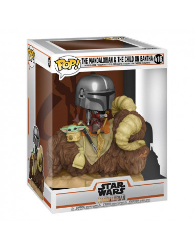 Star Wars The Mandalorian POP! Deluxe Vinyl Figure The Mandalorian on Wantha with Child in Bag 9 cm