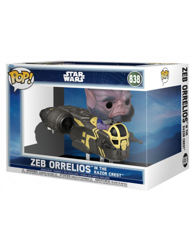 Star Wars: The Mandalorian and Grogu POP! Rides Deluxe Vinyl Bobblehead Figure Zeb Orrelios in the Razor Crest 9 cm