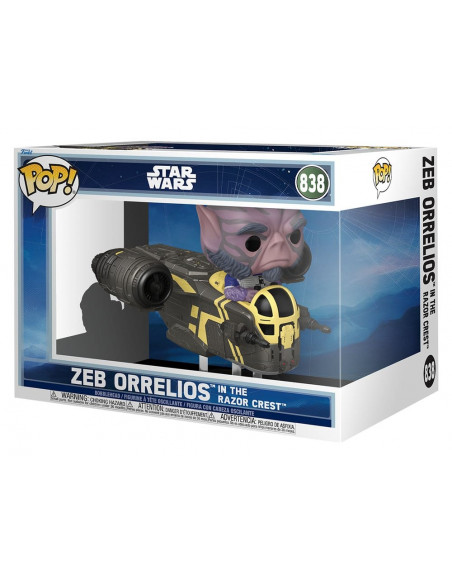 Star Wars: The Mandalorian and Grogu POP! Rides Deluxe Vinyl Bobblehead Figure Zeb Orrelios in the Razor Crest 9 cm