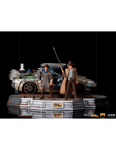 Back to the Future 3 Doc Brown Marty DeLorean Time Machine Diorama Iron Studios