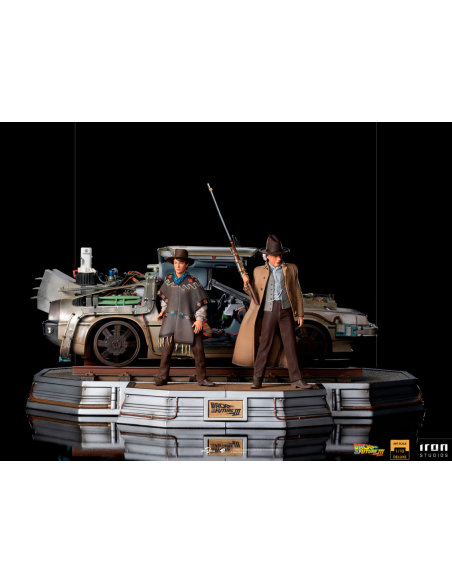 Back to the Future 3 Doc Brown Marty DeLorean Time Machine Diorama Iron Studios
