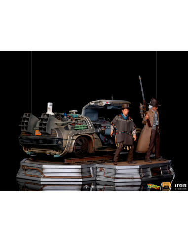 Back to the Future 3 Doc Brown Marty DeLorean Time Machine Diorama Iron Studios