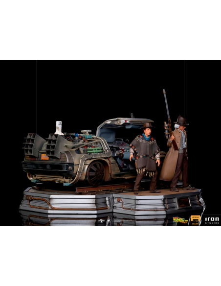 Back to the Future 3 Doc Brown Marty DeLorean Time Machine Diorama Iron Studios