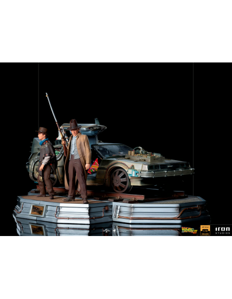 Back to the Future 3 Doc Brown Marty DeLorean Time Machine Diorama Iron Studios