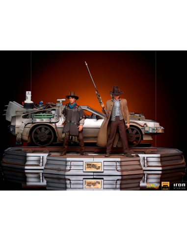 Back to the Future 3 Doc Brown Marty DeLorean Time Machine Diorama Iron Studios