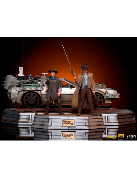 Back to the Future 3 Doc Brown Marty DeLorean Time Machine Diorama Iron Studios