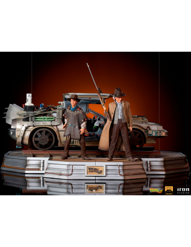 Back to the Future 3 Doc Brown Marty DeLorean Time Machine Diorama Iron Studios