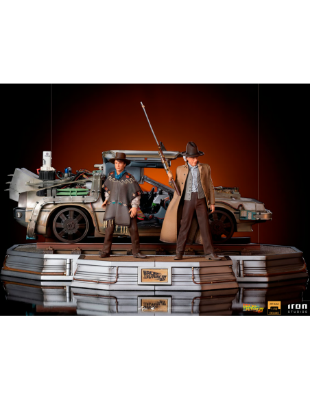 Back to the Future 3 Doc Brown Marty DeLorean Time Machine Diorama Iron Studios
