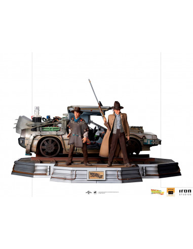 Back to the Future 3 Doc Brown Marty DeLorean Time Machine Diorama Iron Studios