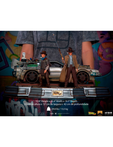 Back to the Future 3 Doc Brown Marty DeLorean Time Machine Diorama Iron Studios