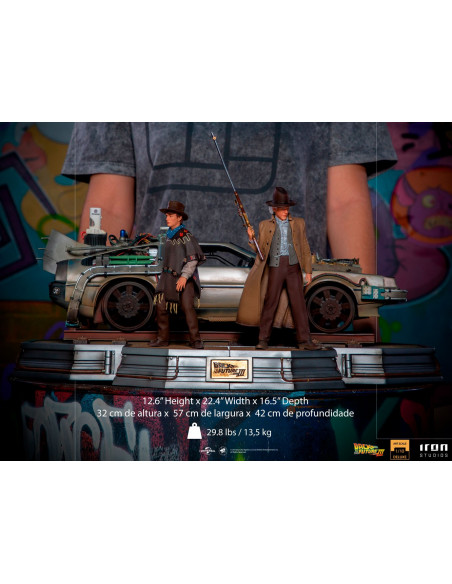 Back to the Future 3 Doc Brown Marty DeLorean Time Machine Diorama Iron Studios