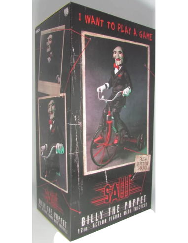 Saw L' enigmista Action Figure Billy Puppet on Tricycle Push Button Sound NECA