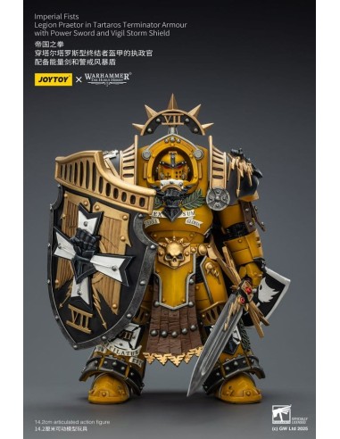 Warhammer Imperial Fists Action Figure Legion Praetor in Tartaros Terminator Armourwith Power Sword and Vigil Storm Shield 14 cm