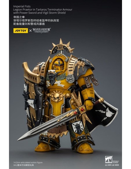 Warhammer Imperial Fists Action Figure Legion Praetor in Tartaros Terminator Armourwith Power Sword and Vigil Storm Shield 14 cm