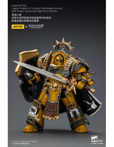 Warhammer Imperial Fists Action Figure Legion Praetor in Tartaros Terminator Armourwith Power Sword and Vigil Storm Shield 14 cm