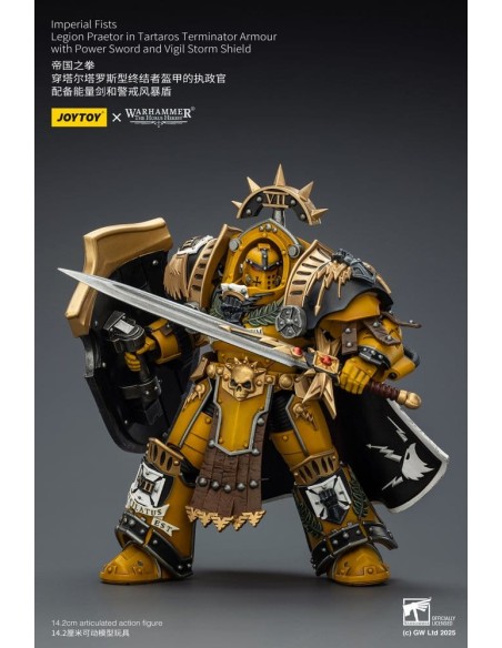 Warhammer Imperial Fists Action Figure Legion Praetor in Tartaros Terminator Armourwith Power Sword and Vigil Storm Shield 14 cm