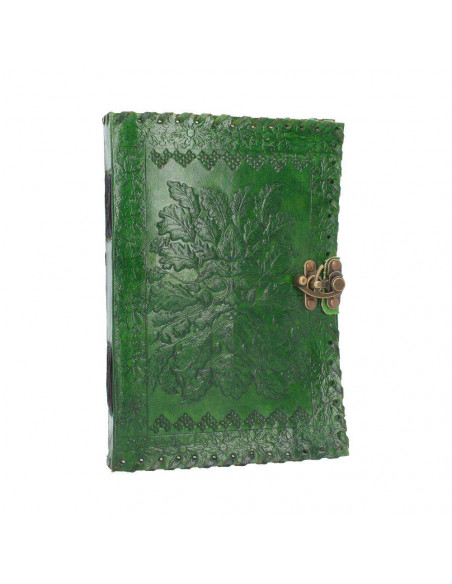 LEATHER DIARY EMBOSS GREENMAN & TWO LOCK