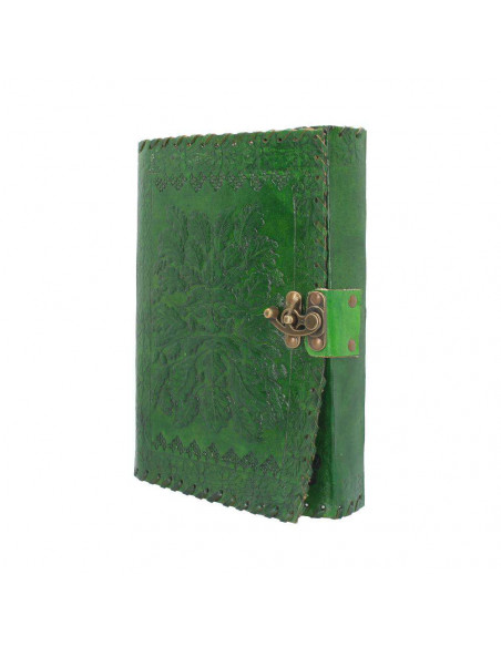 LEATHER DIARY EMBOSS GREENMAN & TWO LOCK