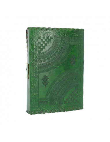 LEATHER DIARY EMBOSS GREENMAN & TWO LOCK