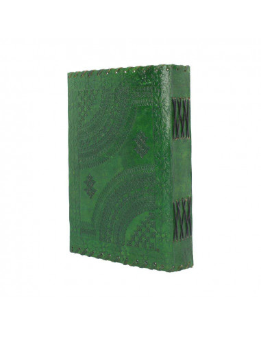 LEATHER DIARY EMBOSS GREENMAN & TWO LOCK